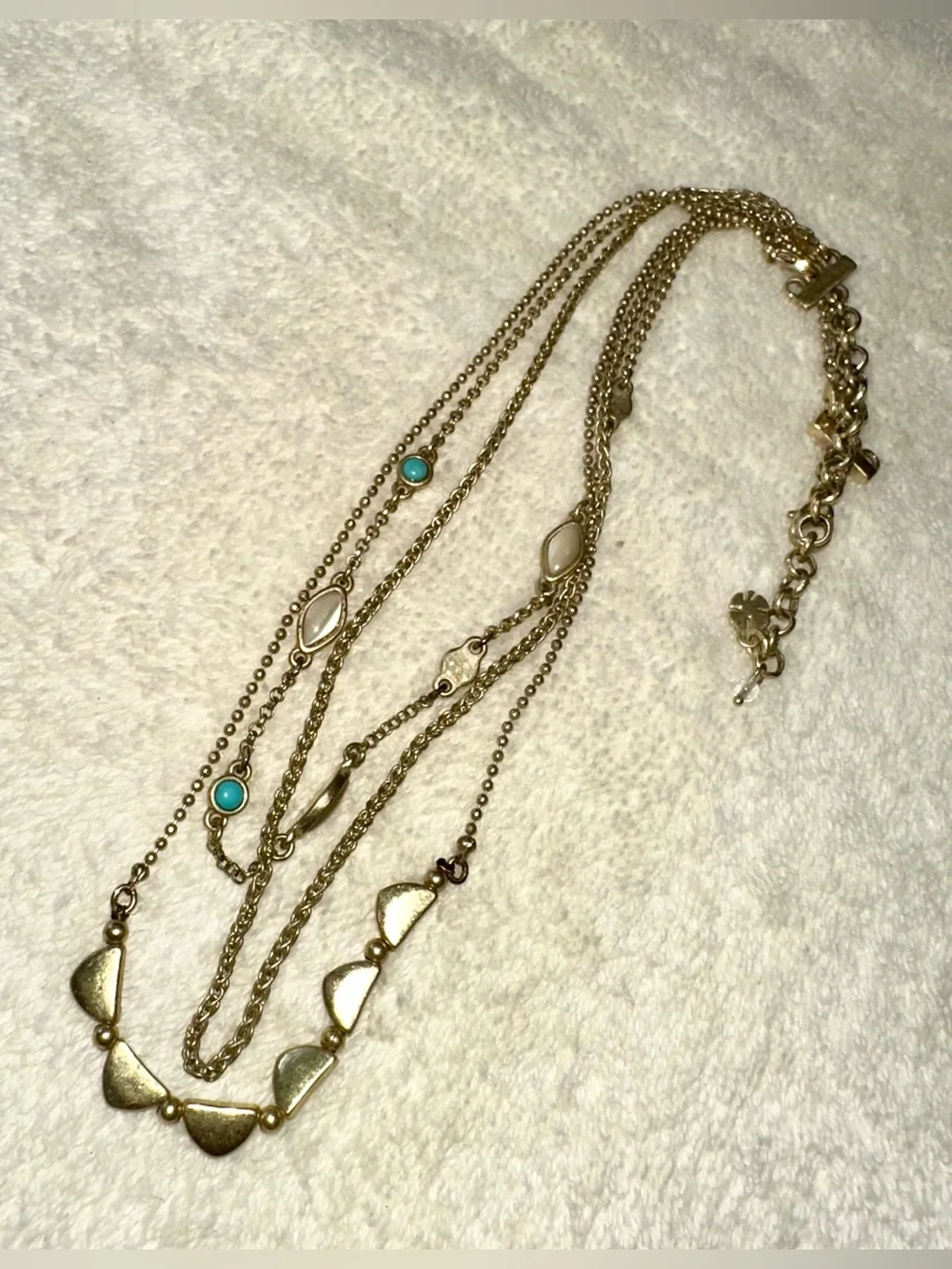 Lucky Brand Gold Layered Necklace Turquoise Boho Multi Strand Chain As Is Flaw